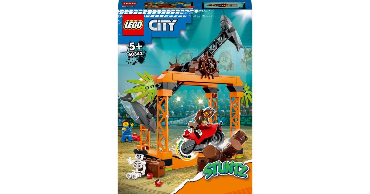 Haiangriff-Stuntchallenge, Inkl. LEGO Motorrad Konstruktionsspielzeug Minifigur City 60342 Stuntz Stunt und Racer