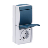 Busch-Jaeger Kombination Steckdose mit Schutzkontakt und Wippschalter Aus- und Wechselschaltung blaugrün, Retail