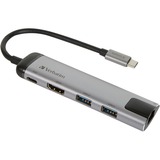 Verbatim USB 3.2 Gen 1 Multiport-Hub, USB-C Stecker > 2x USB-A + USB-C Buchse + HDMI-Buchse + RJ-45 Buchse, USB-Hub silber/schwarz, PD, Laden mit bis zu 100 Watt