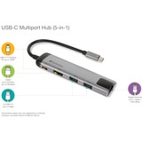 Verbatim USB 3.2 Gen 1 Multiport-Hub, USB-C Stecker > 2x USB-A + USB-C Buchse + HDMI-Buchse + RJ-45 Buchse, USB-Hub silber/schwarz, PD, Laden mit bis zu 100 Watt