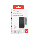 Verbatim Pocket SSD 1 TB, Externe SSD schwarz/grau, USB-C 3.2 Gen 2 (10 Gbit/s), mit Schlüsselring und Kabelhalter
