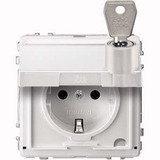 Merten Schutzkontakt-Steckdose mit Klappdeckel und Schriftfeld, Typ MEG2316-7219, Unterputz weiß (glänzend), Retail