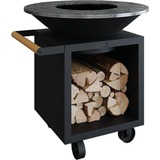 OFYR Holzgrill Classic Storage Black 100 PRO schwarz, Ø 100cm, mit Rädern und Holzlager