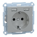 Merten Schutzkontakt Steckdose mit USB Ladegerät aluminium, Retail