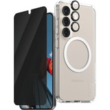 PanzerGlass Flagship 3-in-1 Privacy Set transparent/weiß, Samsung Galaxy S25, QI-kompatibel, EasyAligner