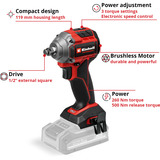 EINHELL Maschinen-Set TP-CW 18/260 + CE-CC 18 Kit, Schlagschrauber rot/schwarz, 1x Li-Ionen-Akku 4.0 Ah, mit Tasche