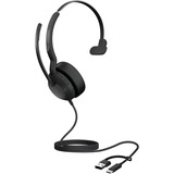 Jabra Evolve2 50, Headset schwarz, Microsoft Teams Version, Bluetooth 5.2, USB-C und USB-A, Mono
