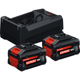 Bosch Starter-Set 2x EXBA 18V-55 + Dual-Voltage-Ladegerät GAL 12V/18V-80 schwarz, 2x Li-Ionen Akku 5,5Ah, AMPShare Alliance