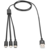 Digitus 3-in-1 Ladekabel, USB-A > Lightning + USB-C + Micro-USB schwarz, 1 Meter, PD, Laden mit bis zu 10 Watt