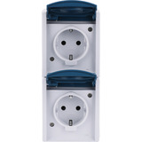 Busch-Jaeger Schutzkontakt-Steckdose zweifach, senkrecht, Aufputz, mit Beschriftungsfeld, 16 Ampere, 250 Volt blau, Retail
