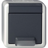 Gira Schutzkontaktsteckdose Typ F 16 Ampere 250 Volt mit Klappdeckel Aufputz IP44 grau, Retail