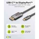 goobay USB Adapterkabel, USB-C Stecker > DisplayPort Stecker, 4K 60Hz schwarz/silber, 3 Meter, Textilkabel