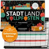 Denkriesen Stadt Land Vollpfosten - Geburtstags Edition, Partyspiel A4-Spielblock