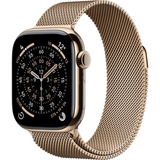 Apple Watch Series 11, Smartwatch Titan Gold, Titangehäuse, 42 mm, Milanaise Armband gold S/M, Cellular