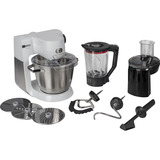 Bosch MUM6EW22 Küchenmaschine weiß/edelstahl, 1.600 Watt, Serie 6, Patisserie-Set, Mixaufsatz