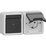 Gira Kombination Wippschalter Schutzkontaktsteckdose waagerecht Aufputz grau, Retail
