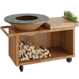 OFYR Holzgrill Island Corten 100 PRO, Teakholz Ø 100cm, mit Rädern, Holzlager und Seitentisch