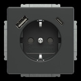 0 Schukosteckdose mit USB-A und USB-C Anschlüssen anthrazit, Retail