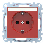 Merten Schutzkontakt-Steckdose mit erhöhtem Berührungsschutz und Schriftfeld, Unterputz, 16 Ampere, 250 Volt rot (glänzend), Retail