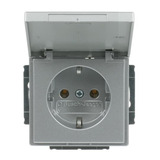 Busch-Jaeger Steckdosen-Einsatz mit Klappdeckel, Schutzkontaktsteckdose Typ F, 16 Ampere, 250 Volt aluminium, Retail