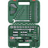 Bosch Heimwerken & Garten Advanced Werkzeugkoffer, 132-teilig, Steckschlüssel grün, mit 2 Umschaltknarren 1/4" und 1/2"