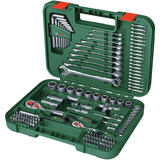 Bosch Heimwerken & Garten Advanced Werkzeugkoffer, 132-teilig, Steckschlüssel grün, mit 2 Umschaltknarren 1/4" und 1/2"