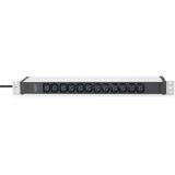 Digitus Steckdosenleiste 19" PDU mit Aluminiumprofil, 12-fach C13 schwarz/aluminium, 2 Meter Kabel, 1 HE, 1-phasig 16A, Schutzkontaktstecker