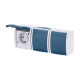 Busch-Jaeger Schutzkontakt-Steckdose dreifach waagerecht Typ 2300/3 Einbau waagerecht IP44 blau, Retail