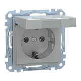 Merten Schutzkontaktsteckdose mit Klappdeckel und Schriftfeld aluminium, Retail