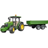 bruder 02108 John Deere 5115M, Modellfahrzeug grün/gelb, mit Bordwandanhänger