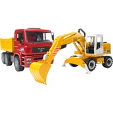 bruder 02751 MAN TGA Kipp-LKW, Modellfahrzeug rot/gelb, mit Liebherr Schaufelbagger