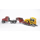 bruder 02813 MACK Granite Tieflader und JCB 4CX Baggerlader, Modellfahrzeug rot