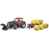 bruder 03198 Case IH Optum 300CVX mit Frontlader und Ballentransportanhänger, Modellfahrzeug 