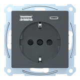 Merten Schutzkontakt Steckdose mit USB Ladegerät, Unterputz, 16 Ampere, 250 Volt, Typ F anthrazit, Retail