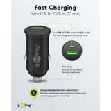 goobay Dual-USB Auto-Schnellladegerät 45 Watt, PD schwarz, 1x USB-C, 1x USB-A, Power Delivery, 12 / 24 Volt