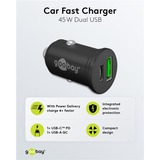 goobay Dual-USB Auto-Schnellladegerät 45 Watt, PD schwarz, 1x USB-C, 1x USB-A, Power Delivery, 12 / 24 Volt