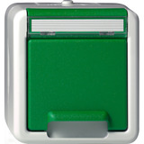 Gira Schutzkontaktsteckdose mit Klappdeckel und Beschriftungsfeld grün, Retail