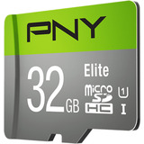 PNY Elite microSD 32 GB, Speicherkarte grau/grün, Class 10, UHS-I, SD-Adapter