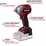 EINHELL Professional Akku-Schlagschrauber TP-CW 18/350-C Li BL - Solo, 18Volt rot/schwarz, ohne Akku und Ladegerät