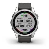 Garmin fēnix 7s, Smartwatch silber, 42 mm, graphitfarbenes Armband aus Silikon