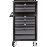 VIGOR Werkstattwagen V1970, mit Aufsatzkoffer, Werkzeugwagen schwarz/grau, Schubladengröße L (563 x 393mm)