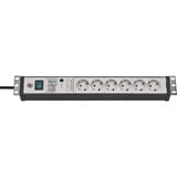 Brennenstuhl Premium-Line Steckdosenleiste 6-fach, 19" Format schwarz/hellgrau, 3 Meter, 60.000A Überspannungsschutz
