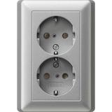 Gira Schutzkontakt-Doppelsteckdose mit erhöhtem Berührungsschutz und Vollplatte für Unterputz-Gerätedose aluminium, Retail