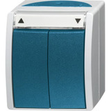 Busch-Jaeger Jalousietaster Aufputz mit Beschriftungsbogen Typ 2621/4 W-53, 10 Ampere, 250 Volt blaugrün, Retail