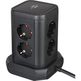 Brennenstuhl Steckdosenturm 8-fach, 2x USB-A, 1x USB-C, Steckdosenleiste schwarz, 2 Meter Kabel, mit Sicherheitsschalter