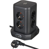 Brennenstuhl Steckdosenturm 8-fach, 2x USB-A, 1x USB-C, Steckdosenleiste schwarz, 2 Meter Kabel, mit Sicherheitsschalter