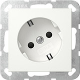 Gira Schutzkontaktsteckdose mit um 30 Grad gedrehtem Einsatz und erhöhtem Berührungsschutz weiß, Retail