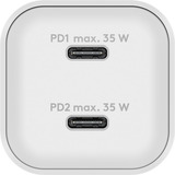 goobay USB-C Dual-Schnellladegerät Nano, PD, GaN, 35 Watt weiß, 2x USB-C, Power Delivery 3.0