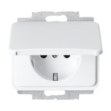 Busch-Jaeger Steckdosen-Einsatz mit Klappdeckel, 2-polig (2 Pole plus Erde), Typ 20 EUK-24G weiß (glänzend), Retail