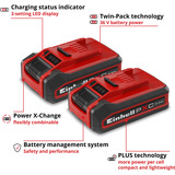 EINHELL Akku Power-X-Change Plus TWIN-PACK 18Volt 3,0Ah rot/schwarz, 2 Stück, ohne Ladegerät